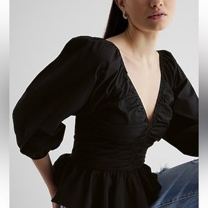 NWT Express XL V-Neck Pleated Black Peplum Top